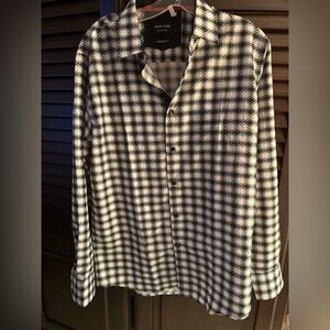 Silver Stone Collection men's modern fit L/S button-down shirt blk/wht plaid Lrg